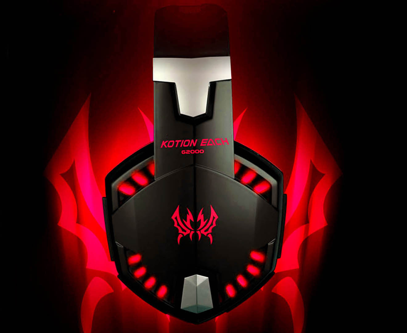 Gaming Headset Surround Sound over Ear Headphones with Mic, LED Light-Black&Red