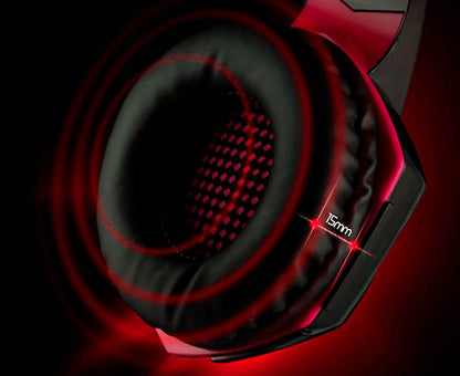 Gaming Headset Surround Sound over Ear Headphones with Mic, LED Light-Black&Red