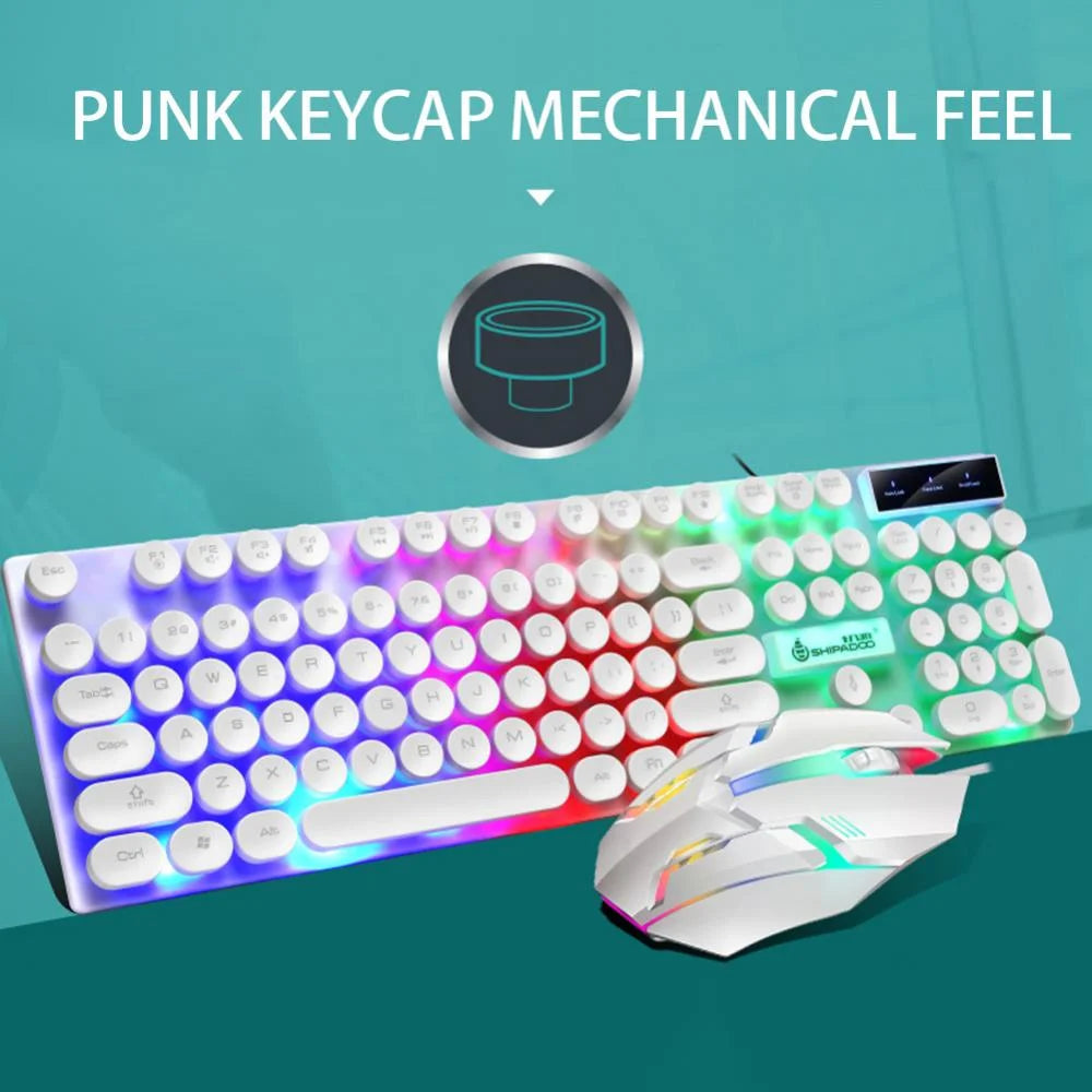 Gaming Keyboard and Mouse Set, Gaming LED Wired Keyboard and Mouse Combo, USB Mouse Rainbow Backlit Mechanical Feeling